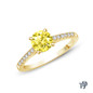 14K Yellow Gold Cathedral Pave Diamond Engagement Ring Yellow Sapphire Top View