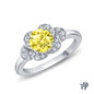 14K White Gold Floral Petal Design Diamond Engagement Ring Yellow Sapphire Top View