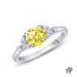 14K White Gold Nature Inspired Leave Design Marquise and Round Side Stones Engagement Ring Yellow Sapphire Top View