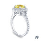 14K White Gold Split Shank Octagonal Double Halo Accents Setting Yellow Sapphire Side View