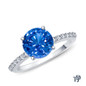 14K White Gold Half Way Accents Diamond Engagement Ring Blue Sapphire Top View