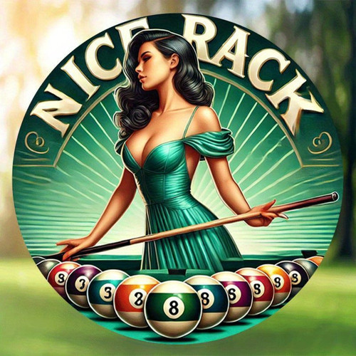 2D "Charming Billiards Goddess" Metal Sign (1pc): 8-inch Round Retro, for Home/Wall Decor, Ideal for Bars/Cafés, Perfect Gift