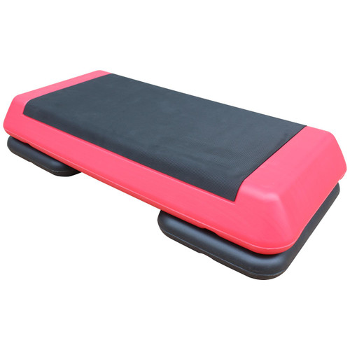 DB Adjustable Workout Aerobic Stepper Red Black Fitness Exercise Step Platform Trainer with 2 Risers