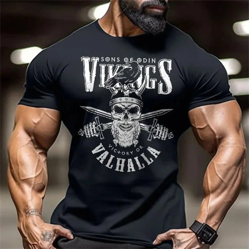 Fitness muscle wear Skeleton fashion printed T-shirt Men's casual loose street top crewneck pullover cotton summer wear Fitness muscle wear Skeleton fashion printed T-shirt Men's casual loose street top crewneck pullover cotton summer wear