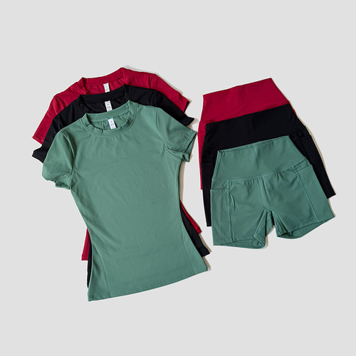 Sports Sets Fitness Hip-lifting Tight Top Short Sleeve Running Workout Gym Shorts Tracksuits For Women Breathable Sports Suits Sports Sets Fitness Hip-lifting Tight Top Short Sleeve Running Workout Gym Shorts Tracksuits For Women Breathable Sports Suits