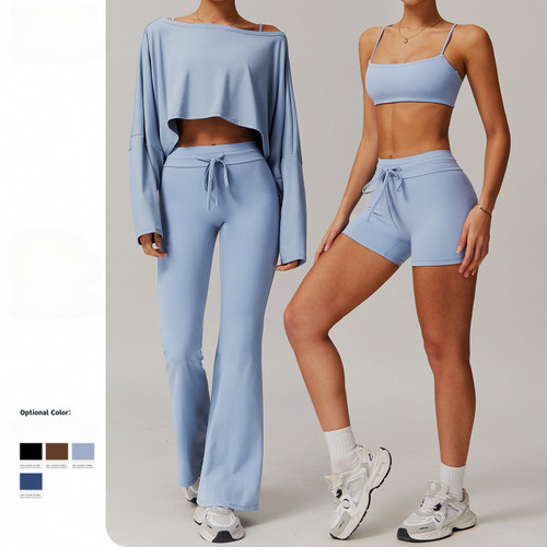Seamless Yoga Sets Sports Fitness Casual Hip-lifting Flared Pants Bra Yoga Clothes Workout Gym Short-sleeved Tracksuit for Women Seamless Yoga Sets Sports Fitness Casual Hip-lifting Flared Pants Bra Yoga Clothes Workout Gym Short-sleeved Tracksuit for Women