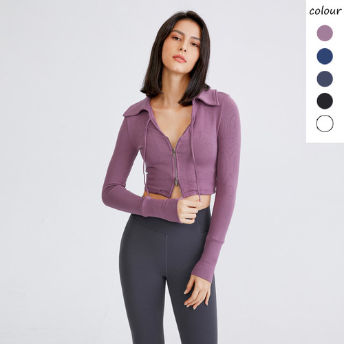 Yoga Shirt Short Sexy Navel Sports Jacket Top Women's Autumn Zipper Slim Gym Running Jacket Long-sleeved Sport Top Sportswear Yoga Shirt Short Sexy Navel Sports Jacket Top Women's Autumn Zipper Slim Gym Running Jacket Long-sleeved Sport Top Sportswear
