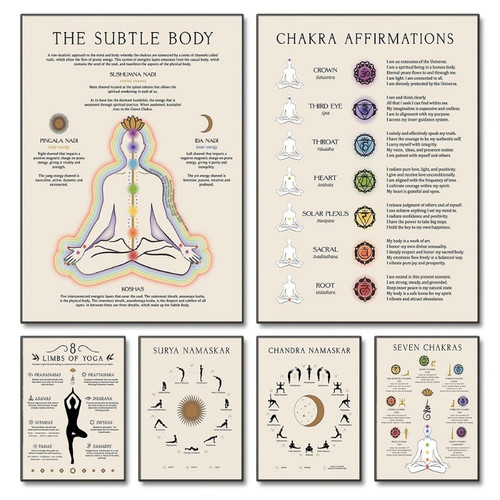 Yoga Poses Meditation 7 Chakras Energy Body Posters and Print Canvas Printing Wall Art Picture for Living Room Yoga Studio Decor Yoga Poses Meditation 7 Chakras Energy Body Posters and Print Canvas Printing Wall Art Picture for Living Room Yoga Studio Decor