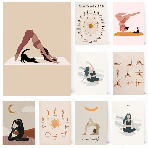 Yoga Lover Wall Art  Professional Poses with Coffee Cat Poster Print  Canvas Painting for Home Decor Yoga Studio Meditation Room Yoga Lover Wall Art  Professional Poses with Coffee Cat Poster Print  Canvas Painting for Home Decor Yoga Studio Meditation Room