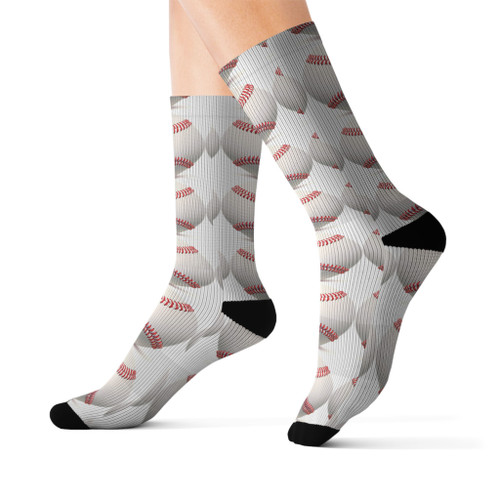 Baseball Pattern Sublimation Socks — Sporty Crew Socks with Seamless Baseball Print