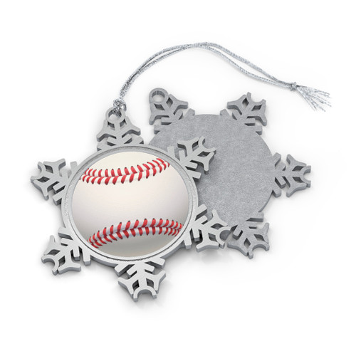 Pewter Snowflake Baseball Ornament — Holiday Sports Keepsake