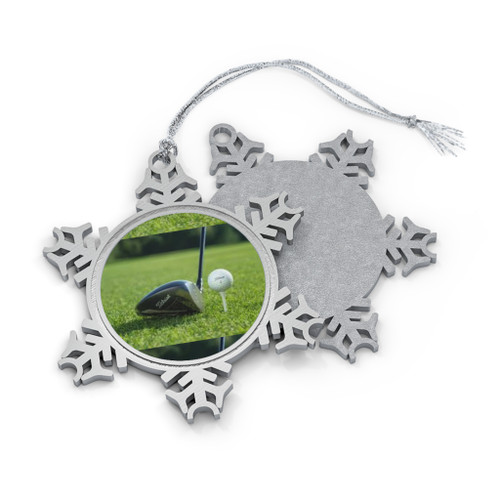 Golf Driver Photo Pewter Snowflake Ornament — Personalized Holiday Golf Ball Gift