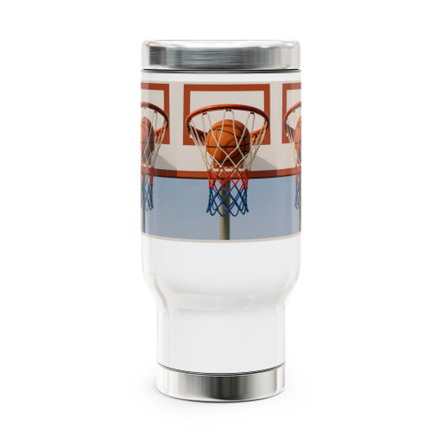 Basketball Hoop Travel Mug — 14oz Stainless Steel Insulated Coffee Tumbler with Handle