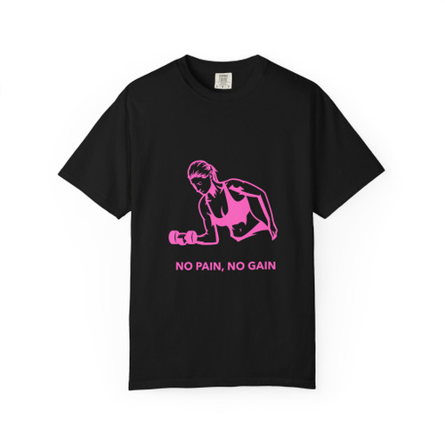 Workout Tee — "No Pain, No Gain" Pink Fitness Graphic T-Shirt