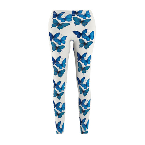 Blue Butterfly Print Leggings — Women's Casual AOP