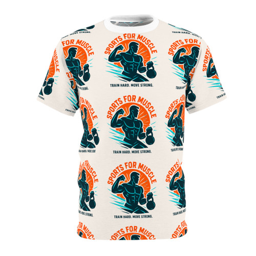 Sports for Muscle All-Over Print Tee — "Train Hard, Move Strong" Workout Shirt