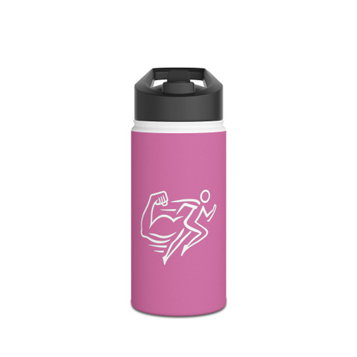 Pink Fitness Water Bottle — Durable Stainless Steel Bottle with Running & Strength Icon