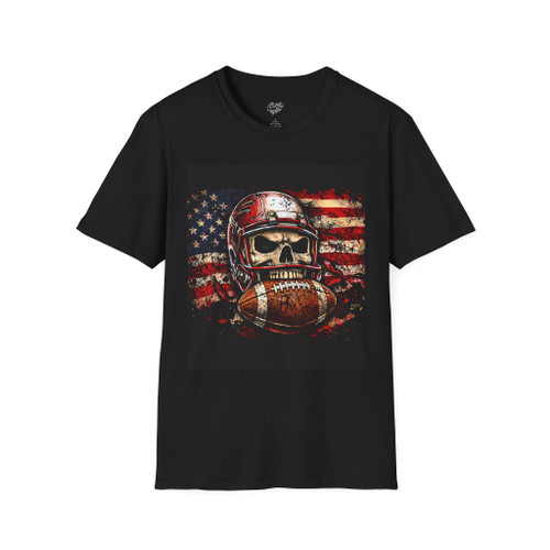 American Football Skull T-Shirt — Patriotic Helmet & Ball Design