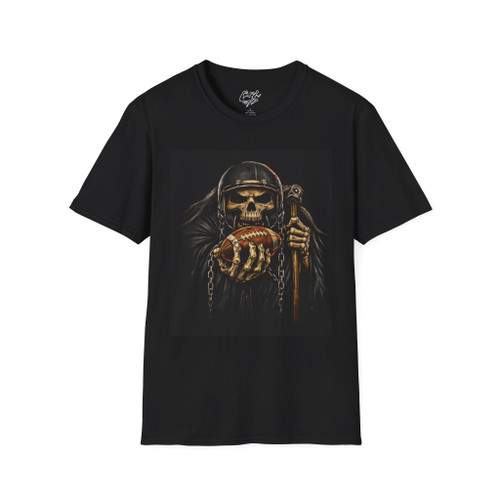 Grim Reaper Football T-Shirt — Skull Holding Football Graphic Tee