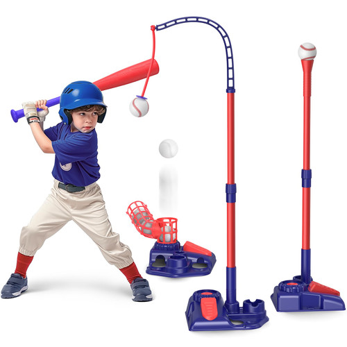 3-in-1 Kids Baseball Set for Ages 3-5/5-8, Batting Tee, Stand Tee, Pitching Machine with 4 Plastic Softballs & Bat 3-in-1 Kids Baseball Set for Ages 3-5/5-8, Batting Tee, Stand Tee, Pitching Machine with 4 Plastic Softballs & Bat