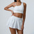 Yoga Set 2 Pieces Women Workout Sport Suits Gym High Wais Shorts Skirt Fitness T-Shirt Female Sportswear One Shoulder Yoga Vest Yoga Set 2 Pieces Women Workout Sport Suits Gym High Wais Shorts Skirt Fitness T-Shirt Female Sportswear One Shoulder Yoga Vest