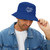 Athletic Runner & Muscle Icon Bucket Hat — Sporty Blue Performance Hat