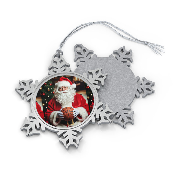 Pewter Snowflake Photo Ornament — Personalized Santa Holiday Decoration