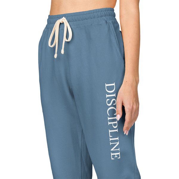 Discipline Fleece Sweatpants — Garment-Dyed Joggers with Vertical Script