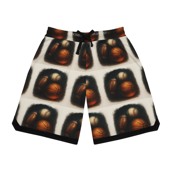 Basketball Print Ribbed Shorts — All-Over-Print Athletic Lounge Shorts