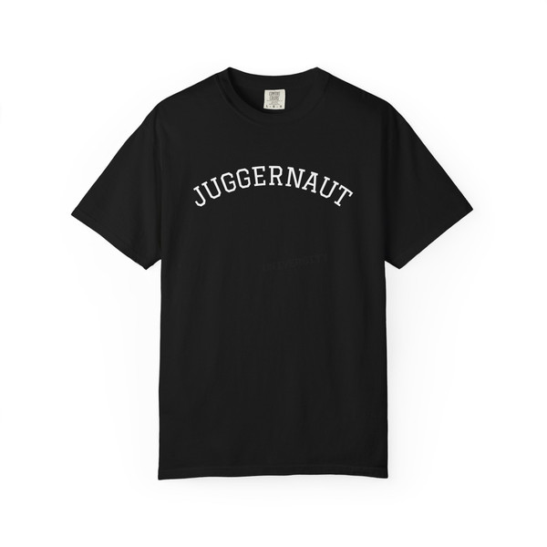 Juggernaut Graphic T-Shirt — Bold Varsity Text Tee