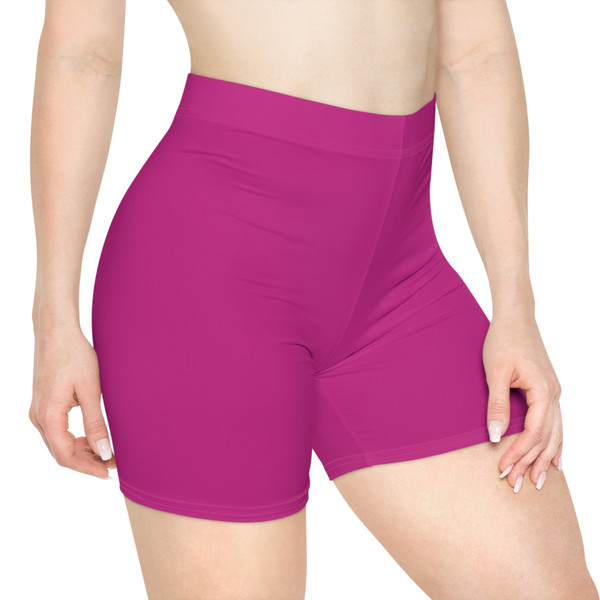 Women's Biker Shorts — Hot Pink Athletic Shorts with Small Runner Logo