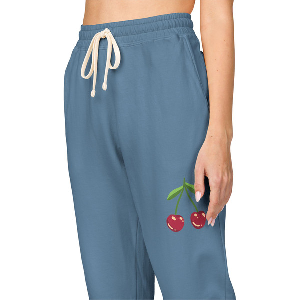 Cherry Embroidered Sweatpants — Casual Fleece Joggers