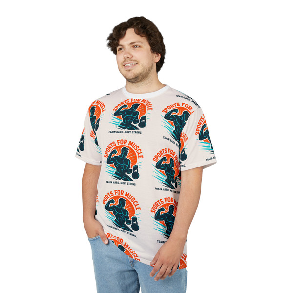 Sports for Muscle All-Over Print Tee — "Train Hard, Move Strong" Workout Shirt