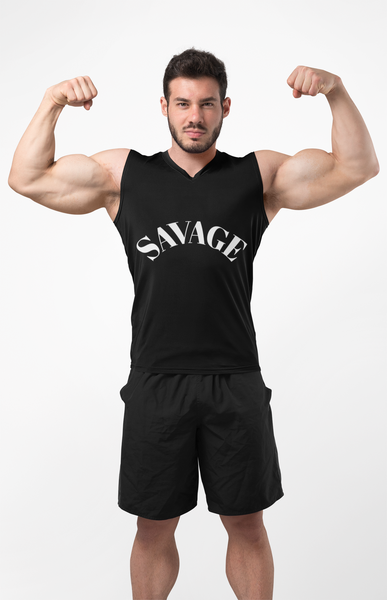 Savage Black Tank Top — Bold Arched Lettering Athletic Muscle Tee