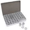 Aluminum Storage Box with 54 pieces 18mm Individual Tins with Clear tops