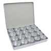 Aluminum storage box with 20 32mm tins with clear tops