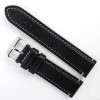 Waterproof Leather Watch Band 22mm Black With White Stitching 7 7/16 Inch Length