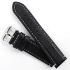 Waterproof Leather Watch Band 22mm Black With White Stitching 7 7/16 Inch Length