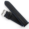 Waterproof Leather Watch Band 24mm Black With Blue Stitching 7 7/16 Inch Length