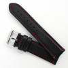 Waterproof Leather Watch Band 20mm Black With Red Stitching 7 7/16 Inch Length