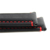 Waterproof Leather Watch Band 20mm Black With Red Stitching 7 7/16 Inch Length