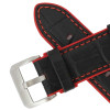 Black Leather 24MM Alligator Grain Stitched with Red Silicone Lining