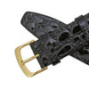 Black Leather Watch Strap 22mm Shiny Flat Croco Grain 7 3/8 Inch Length