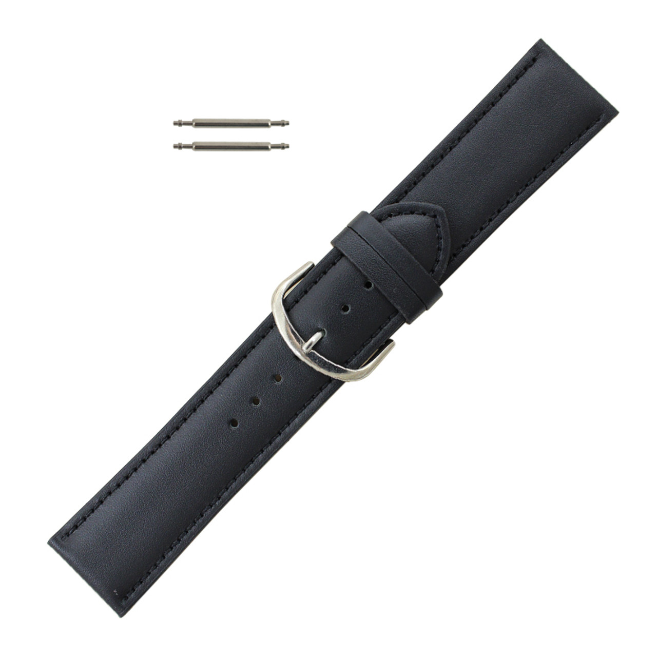 24mm Black Leather With Classic Grain Extra Wide Watch Band 7 1/2