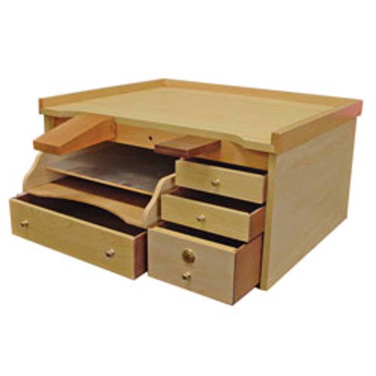 Portable Wood Jwelers Bench With Four Drawers And Catch Tray