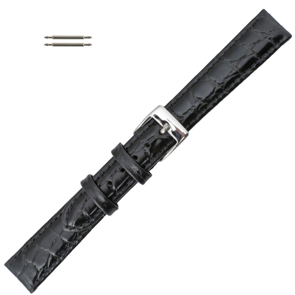12MM Crocodile Grain Black Leather Replacement Watch Band