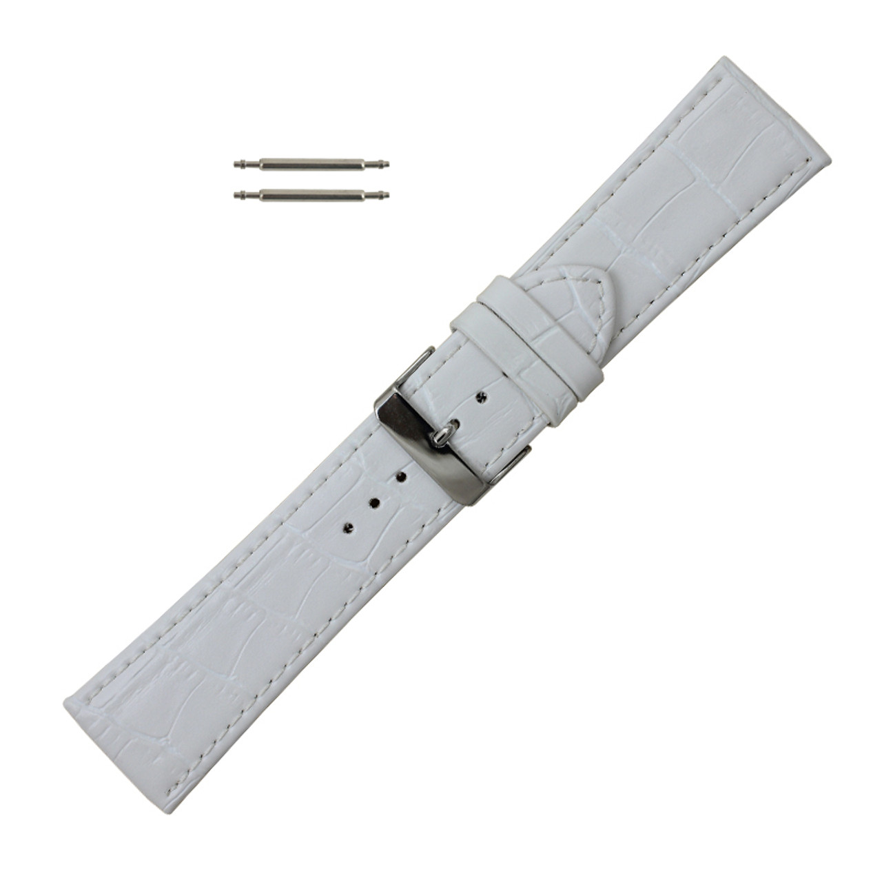 24MM Extra Wide White Leather Alligator Grain Watch Band