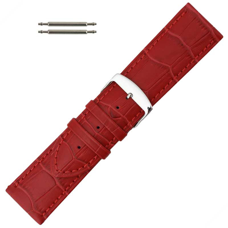 30MM Extra Wide Red Alligator Grain Leather Replacement Watch Band