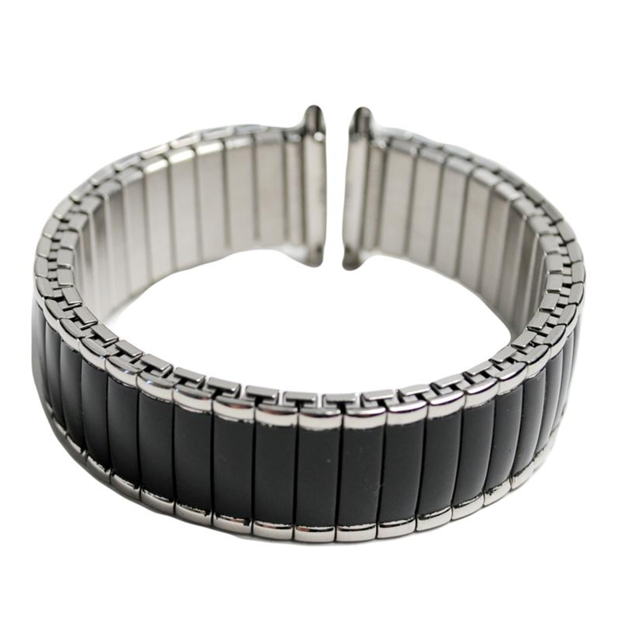 Hadley Roma Classic Expansion 6 3/8 to 9 Inch Length Metal Watch Band  Stainless Steel and Black Expandable Ends Fit 16 to 22mm