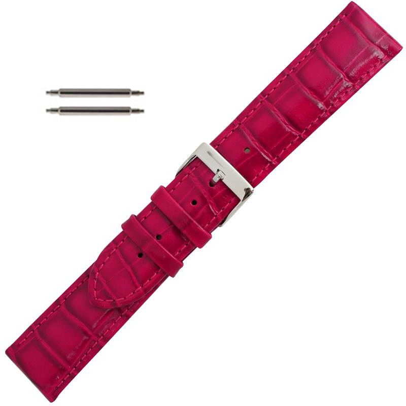 16mm Padded Stiched Croco Grain Red Leather Watch Band